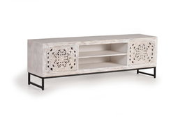 GINER Y COLOMER Mueble de TV en madera de mango tallada y metal Blanco